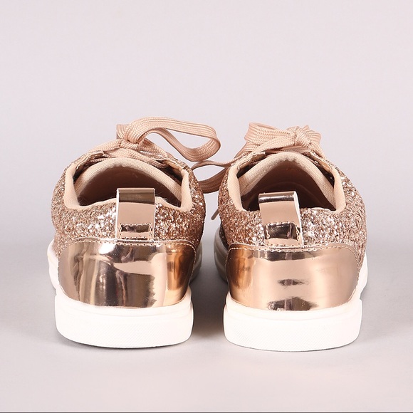 Ladies lace up glitters sneakers. Rose gold - Picture 4 of 6